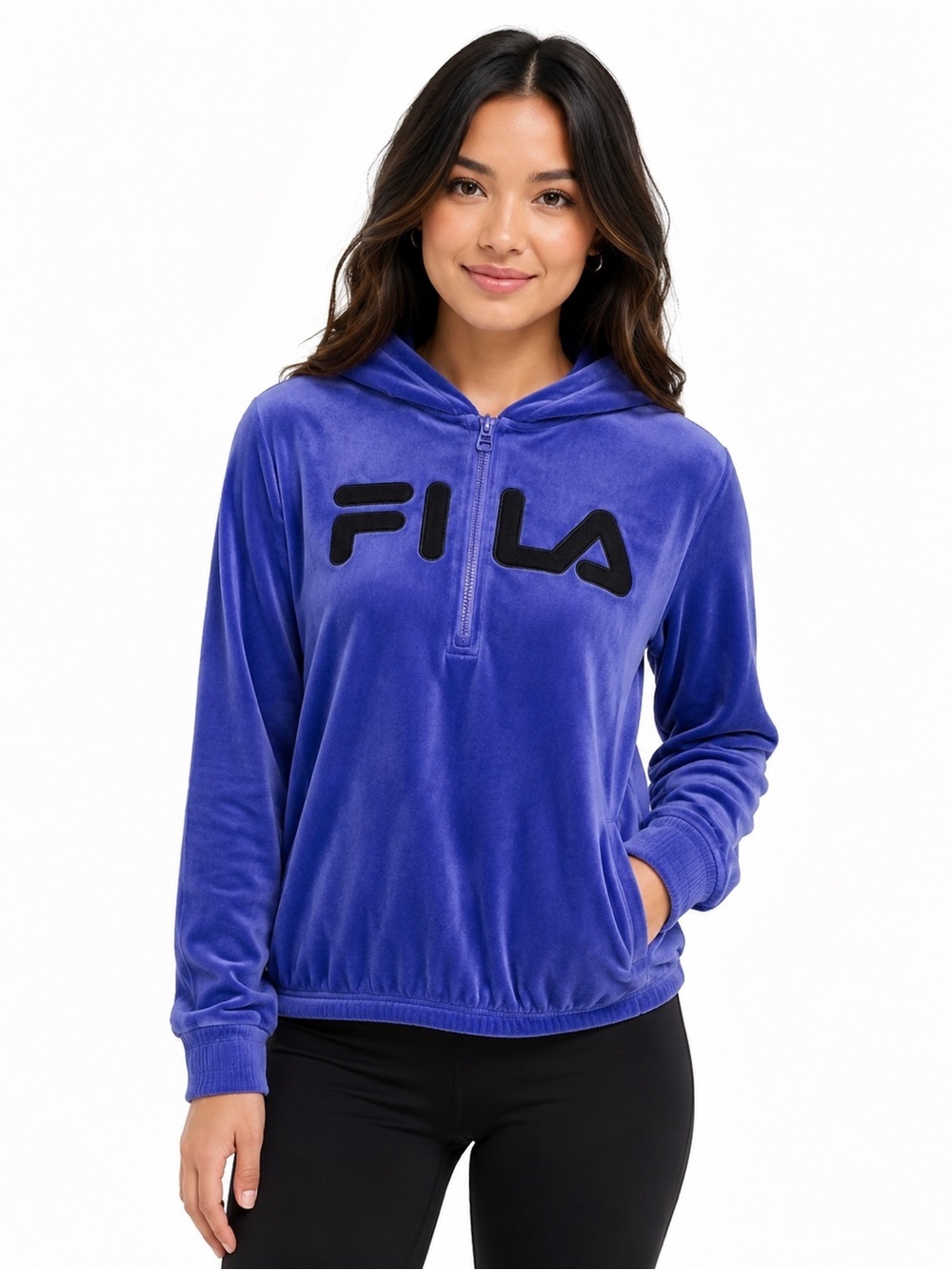 Fila Velour Quarter Zip Hoodie Purple Y2K Athleisure Sweatshirt M